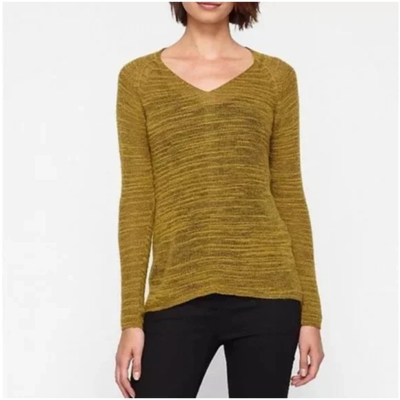 EILEEN FISHER Alpaca Wool‎ Blend V-neck Sweater Size M Yellow Green Casual Work - Picture 1 of 7